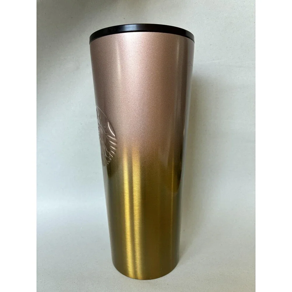 Starbucks Tumbler 24oz Gold Rose Gold Ombre Stainless Travel Cold Cup NO STRAW